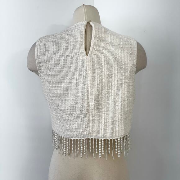 Jason Wu Pearl Fringe Tweed Cropped Top Sleeveless Cream White 10 - Picture 4 of 10